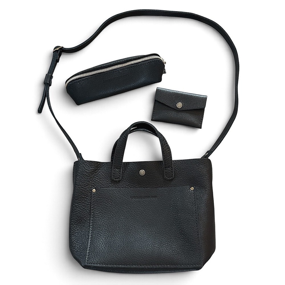Portland Leather Goods Pebbled Leather Mini Tote Crossbody 3 Piece Set